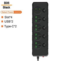 범용 콘센트 전원 스트립 Multiprise 스마트 홈 연장 전기 소켓 코드 USB AC 별도 제어 충전기 어댑터, 미국 플러그+B06 Black