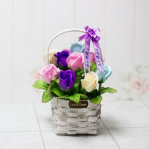포유더샵 비누꽃바구니 어버이날 스승의날 7송이 10송이 카네이션, 장미바구니-믹스보라 10송이