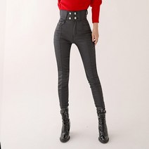 브이와이 여자 겨울 기모 레자바지 더블버튼 가죽 스키니 팬츠
