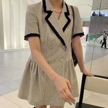 [랜덤플레이] 배색 더블 버튼 반팔 벌룬 트렌치 원피스