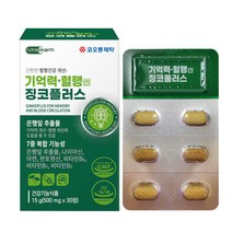 징코플러스 기억력 혈행 개선에 도움 깜빡깜빡 두뇌건강 면역기능 플라보놀배당체 은행잎 추출물 식약처인증, 1개 (1개월분), 30정