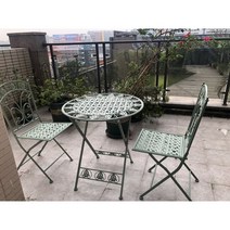 철제 야외테이블 세트 2인용 접이식 가든 테라스 탁자 의자 티테이블, 그린 테이블1개 의자2개