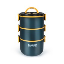 도시락통 원형 삼층 1000ml+1600ml+2200ml 304 스테인리스강 보온 BXGFH5, 삼층2200ml, 청색