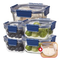 락앤락 탑클라스 내열유리 밀폐용기 5종+가쯔 세트 냉장고/냉동실 정리 계란찜/반찬통/냉동밥보관/이유식소분 오븐글라스/에어프라이어/전자레인지/렌지 그릇 수납, 정사각(300*2+500*2+750*1)+가쯔