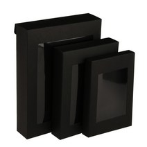 빈티지 크래프트 종이 선물 상자 케이크 패키지 투명 PVC 창 사탕 포장 가방 웨딩 생일 DIY 파티 호의 10, 03 black_04 12.5x8.5x1.5cm