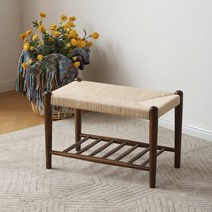 라탄 페이퍼 코드 오크 원목 우드 고무나무 평상 등, C.60cm 브레이드 로프 벤치스툴 (오크)
