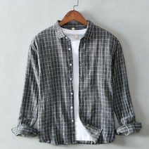 얇은 여름 레트로 계열의 날 백정 하운드 투스 체크 긴 팔 캐주얼 셔츠다. 남자 린넨 와이드 여성반팔남방 여자셔츠코디 블라우스 여성롱셔츠 커플린넨셔츠