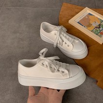 나루니 여성운동화 스니커즈 캔버스 끈 투톤 통굽 캐주얼 봄 가을 4cm