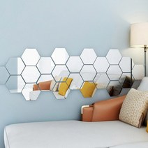 엄마의쇼핑 골드 실버 중형 대형 12P 붙이는 육각 아크릴 조각 거울 인테리어 벽거울 안깨지는 어린이집 안전거울, 골드대형(1297-3)