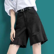 DFMEI.찢어진 데님 5부 팬츠 여 반바지 여름 하이웨이스트 루즈핏 날씬해 보이는 슬중팬츠 트렌드 지나