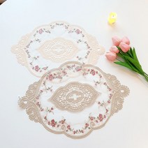 [미플래닛] 로맨틱 플라워 자수 식탁매트 [6color], 44cm*32cm, 핑크자수크림