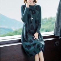 빨강몽키 여성용 라운드넥 데일리 롱니트 캐주얼 겨울 가을 루즈핏 중년 여성 니트원피스