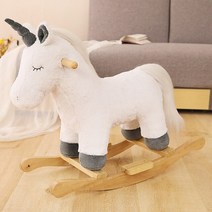흔들의자 바운서 어린이 나무 유니콘 흔들리는 말 부드러운 플러시 유모차 음악 균형 의자 아기 장난감, 01 unicorn