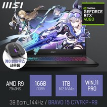 MSI BRAVO 15 C7VFKP-R9 [이벤트 한정특가 / 사은품증정], WIN11 Pro, 16GB, 1TB, 라이젠9, 블랙