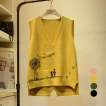 JUSTFEELING 빅사이즈 민소매 브이넥 니트 이너 조끼 오버핏 예쁜 여성 어머니