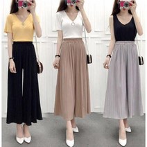 플리츠 쉬폰 와이드 팬츠 냉장고 주름 바지 썸머바지 몸빼 밴딩 바지