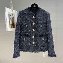 여성 트위드 자켓 여성 빅사이즈 격자 무늬 트위드 재킷 고급 브랜드 디자인 작은 향수 우아한 짧은 프린지