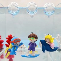 가정용 어항 서핑하는남자 고래타는여자 잠수부 피규어 장식품 2개세트 열대어 물고기 구피 수족관 어항 꾸미기 용품, 서핑하는남자+잠수부