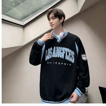 JUST FEEL!NG 봄 가을 얇은 패션 빈티지 자수 맨투맨 커플 남녀 시밀러룩 티셔츠 커플티 스트릿 커플맨투맨