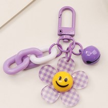 일호장신구 칼라 체크 플라워 딸랑 키링 귀여운 캐릭터 꽃잎 가방 에어팟 열쇠고리, 칼라체크플라워딸랑키링(퍼플)