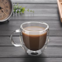 썸띵 투명 음료 둥근 손잡이 유리 거름망 저그 머그잔 150ml 티 홍차 꽃차 과일차 밀크티 카페, 1개