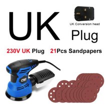 300W 샌딩기 오비탈 샌더 전기샌딩기 21Pcs 125mm 샌드페이퍼 포함 강력한 집진 광택기 PROSTORMER, 02 UK 220240V