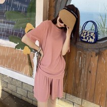 해외 태국 괌 여행 얇은 스판 무지 기본 반팔 반바지 상의 하의 셋업 티셔츠