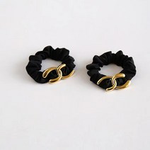 [2개 1SET ] 워더미 메탈 크로스 씨 포인트 블랙 곱창 밴드 헤어슈슈 F443