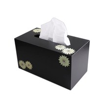 GANAHOME 나전칠기 국화 티슈케이스 자개 고급 전통공예품 전통공예 꽃 우드 나무 티슈커버 호텔 외국인 거래처 바이어 선물 한국 기념품, 1개