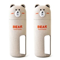더자카 친환경 곰돌이 칫솔 케이스, 아이보리, 2개