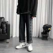 캐슈넛 꽃바지 춘추 남성 일계 블랙 빈티지 청바지 유행표 스트레이트 와이드 아버지 긴바지
