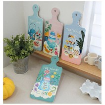 인테리어 티타임 일러스트 도마형 냄비받침 4type 도자기 직사각 손잡이 냄비받침대 논슬립 코르크 받침, A(핑크)