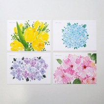 기타 바보사랑[소소하다SOSO]수채화 꽃 엽서 4종 세트