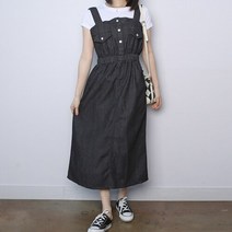 데님 밴딩 뷔스티에 롱원피스