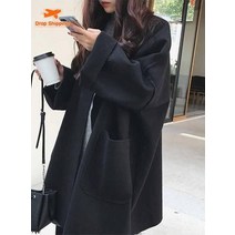 새로운 트위드 코트 느슨한 넥타이 미디 스타일 겨울 코트 여성 재킷 트렌치 코트 한국 패션 여성 의류