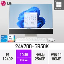 LG전자 24V70Q-GR50K 24인치 인텔 12세대 i5 Iris Xe Win11 Home 사무용 인강용 재택근무용 일체형 PC, 16GB, 256GB