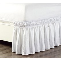 랩 어라운드 1734 인치 가을 흰색 러플 탄성 솔리드 침대 스커트는 모든 퀸 킹 및 칼 킹 사이즈 침구에 적합합니다. 주름이지지 않는., 트윈  풀, 하얀색