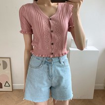 oshu / 여름 러블리한 로닐즈 패턴 프릴 반팔 가디건