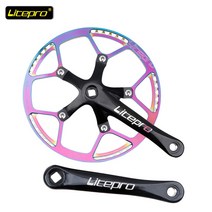 디스크크랭크 자전거 자전거암 교체 세트 자전거부품 용품 튜닝 Litepro 접이식 자전거 BMX 사각 구멍 너비 이빨 48/50/52/54/56/58T 싱글 디스크 체인 휠, 56톤, 무지개 크랭크축 상자