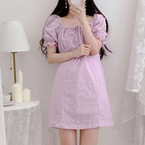 아일렛 펀칭 주름 레이스 자수 미니 원피스 드레스 반팔 퍼프