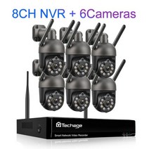Techage-무선 보안 카메라 키트 8CH 3MP 와이파이 PTZ IP 야외 자동 추적 양방향 오디오 풀 컬러, 02 8CH NVR 6 Cameras_04 3T
