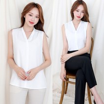 더웨이나인 얇은 V넥 나시 블라우스 테이 여름 정장 상의 이너 심플 넉넉 아이보리