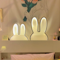 이코노미쿠스 붙이는 LED 토끼 침대 간접 조명 수면등 무드등 소형, 블랙 (소)