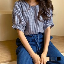 깨비몰 깨비몰 여성 데일리 퍼프 웬디 체크 블라우스 셔츠(국산) (8706172)
