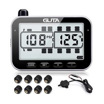 GUTA RV 타이어 공기압 모니터링 시스템 TPMS 8개 센서 7개 경보 모드 14일 배터리 수명 80ft 감지 거리 대형 화면 RV용 트레일러 코치 모터 홈 5번째 휠 (4~1, 8-sensor