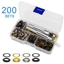 1/4 Inch Grommet Kit 200 Sets Luxiv Grommets Eyelets 6mm Sewing Eyelets Gold Silver Black Metal G, 1