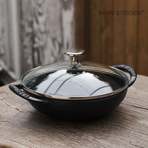 마리슈타이거 무쇠주물냄비 컬러 미니웍 18cm 무쇠뚜껑, 베이비웍18cm(유리뚜껑) 블랙
