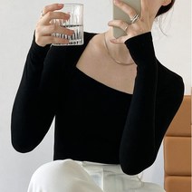 아이엠몽 여성 부드러운 긴팔 스퀘어 넥 슬림 컬러 티셔츠 켈린