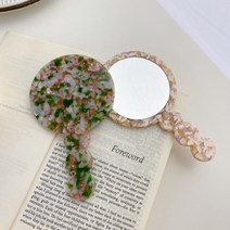 아세테이트 레트로 기하학 휴대용 원형 메이크업 손거울 14.2cm, 1개, 레오파드