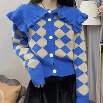 도니와 여성 프릴 빅카라 다이아 체크 예쁜 원색 가디건